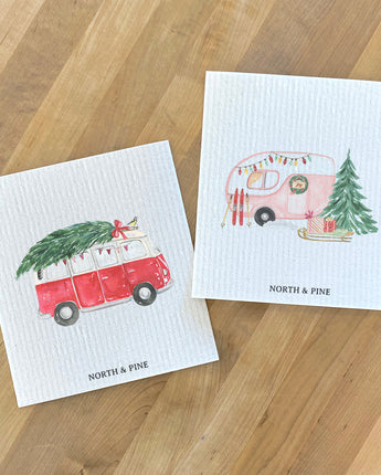 Christmas Camper, Vintage Van 2pk - Swedish Dish Cloth