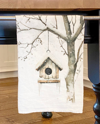 Snowy Birdhouse - Cotton Tea Towel