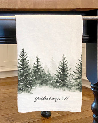 Winter Evergreens - Custom Cotton Tea Towel