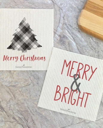 Plaid Christmas Tree, Merry & Bright 2 pk - Swedish Dish Cloth
