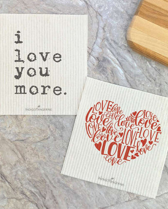 I Love You More, Red Love Heart 2 pk - Swedish Dish Cloth