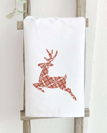 Red Holiday Deer - Cotton Tea Towel