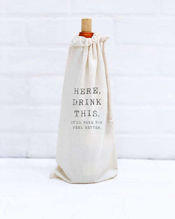 Here, Drink This - Canvas Wine Bag