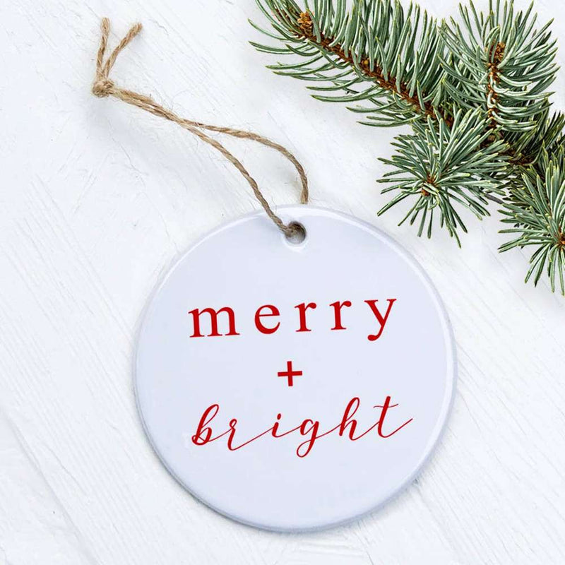 Merry + Bright Script - Christmas Ornament