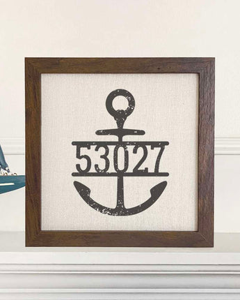 Distressed Anchor w/ Zip Code - Framed Sign