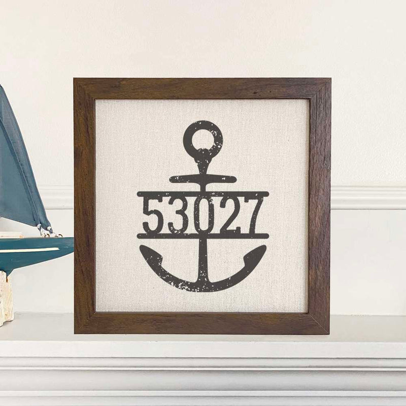 Distressed Anchor w/ Zip Code - Framed Sign