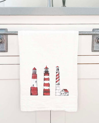 Red Lighthouses - Cotton Tea Towel