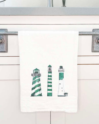 Green Lighthouses - Cotton Tea Towel
