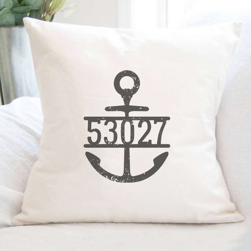 Distressed Anchor w/ Zip Code - Square Canvas Pillow
