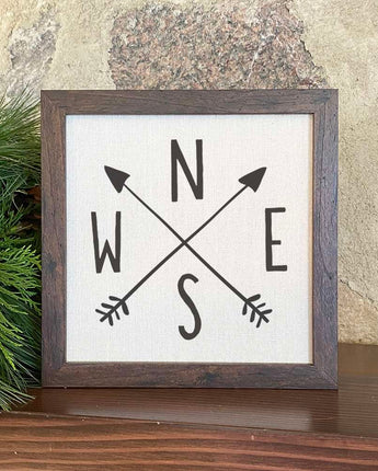 Compass with Arrows - Framed Sign